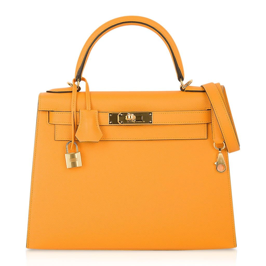 👜Kelly Sellier 28 Bag Jaune D’Or Epsom Leather Gold Hardware