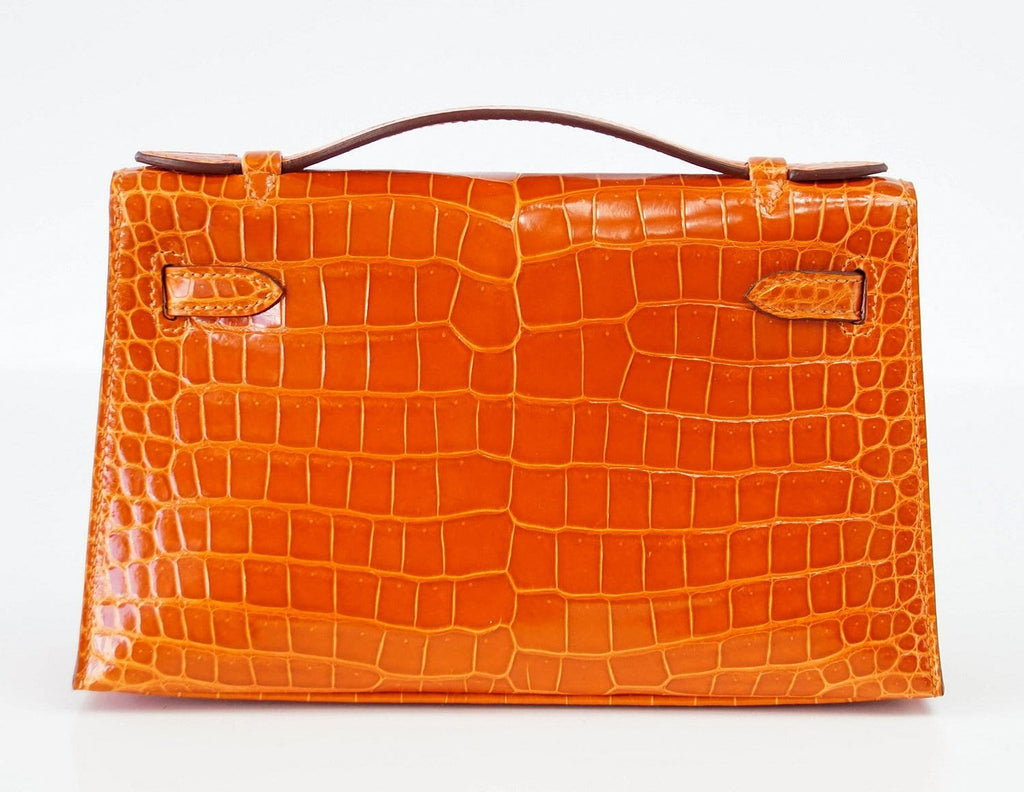 👜Kelly Pochette Clutch Bag Orange Feu Rare in Porosus Crocodile