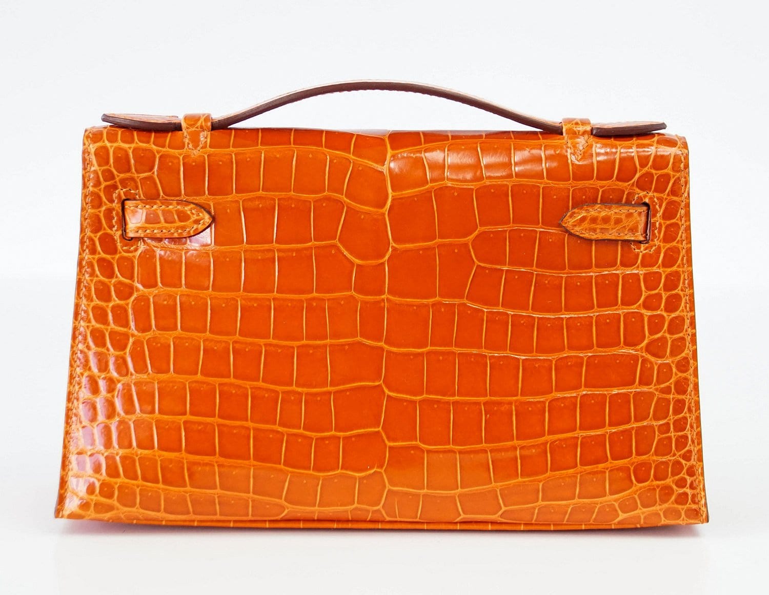 👜Kelly Pochette Clutch Bag Orange Feu Rare in Porosus Crocodile