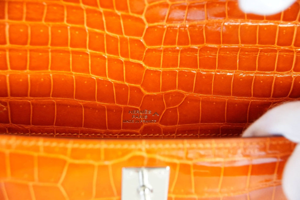 👜Kelly Pochette Clutch Bag Orange Feu Rare in Porosus Crocodile