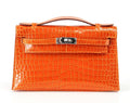 👜Kelly Pochette Clutch Bag Orange Feu Rare in Porosus Crocodile