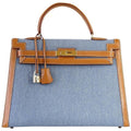 👜Kelly 35 Bag Vintage Denim and Barenia Sellier Gold Hardware Superb