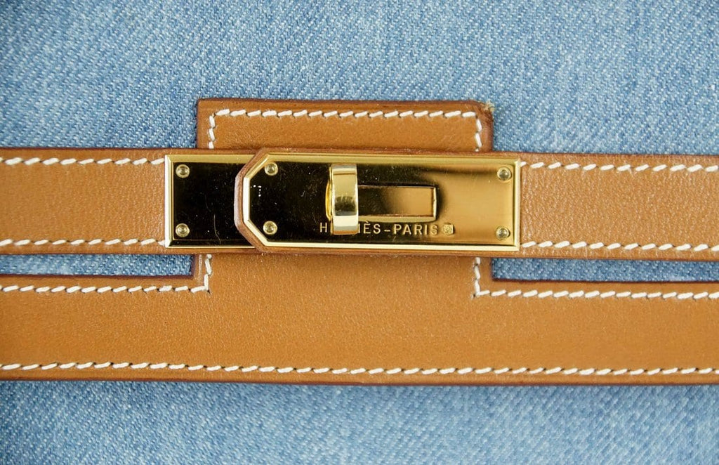 👜Kelly 35 Bag Vintage Denim and Barenia Sellier Gold Hardware Superb