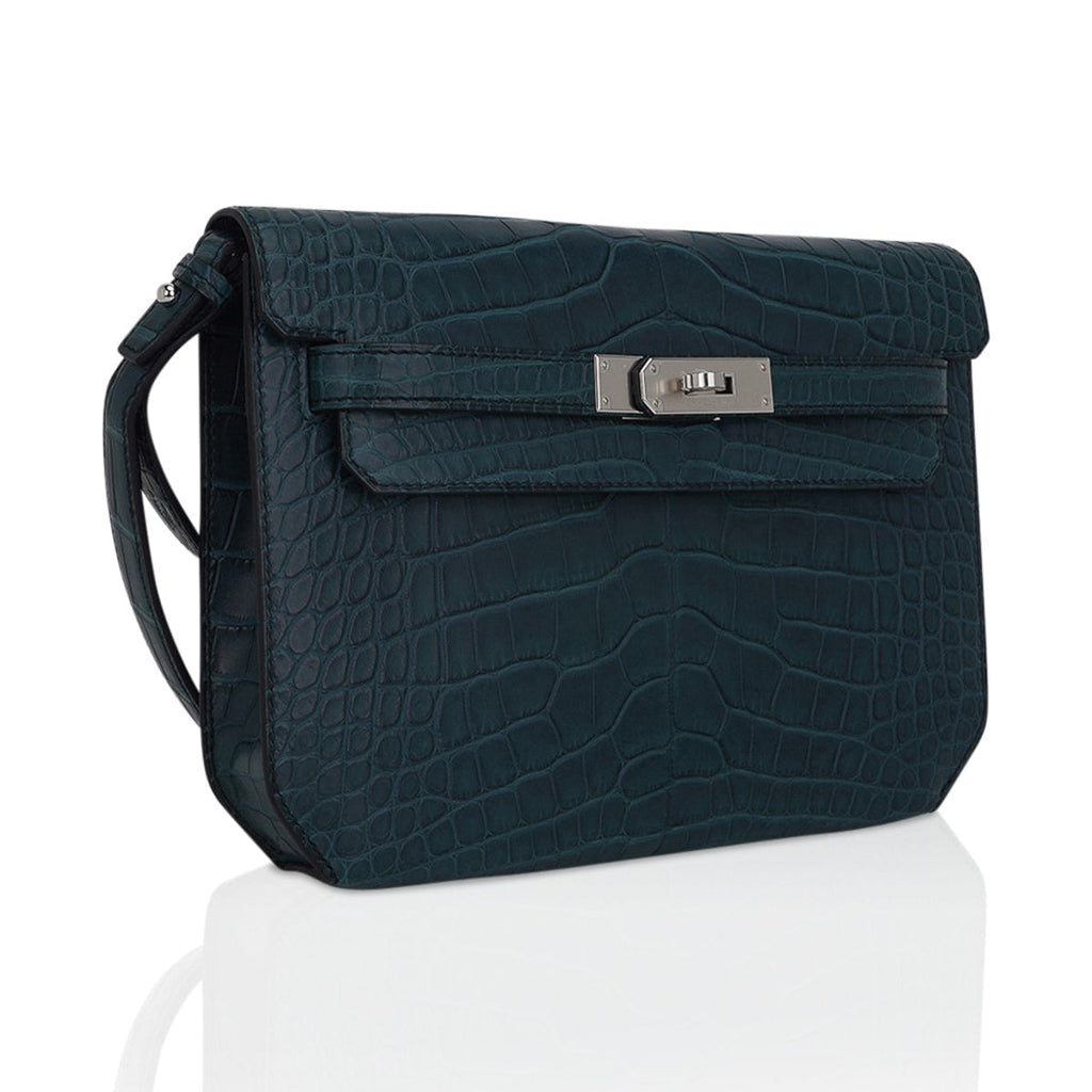 👜Kelly Depeches 25 Pouch Vert Rousseau Matte Alligator Palladium Hardware
