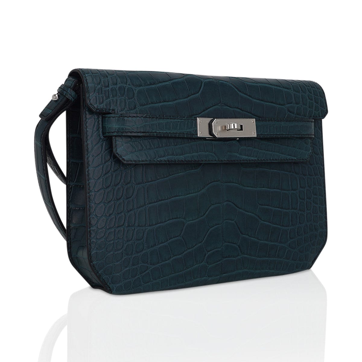 👜Kelly Depeches 25 Pouch Vert Rousseau Matte Alligator Palladium Hardware