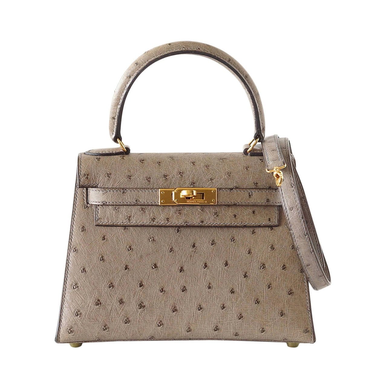 👜Kelly 20 Mini Sellier Vintage Bag Gray Ostrich Gold Hardware