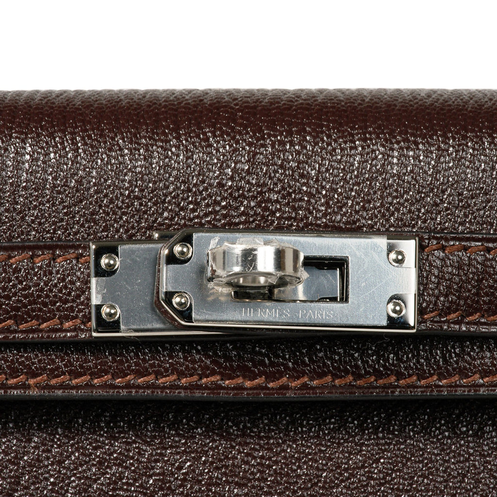 👜Kelly 20 Bi-Color Mini Sellier Bag Havane / Etrusque Chevre Palladium