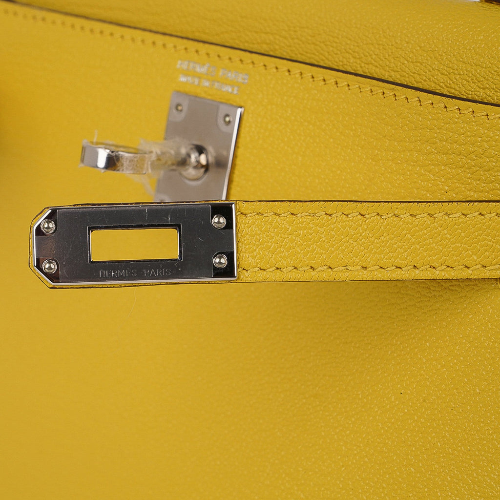 👜Verso Mini Kelly 20 Bag Sellier Jaune de Naples & Gold Chevre Leather with Palladium Hardware