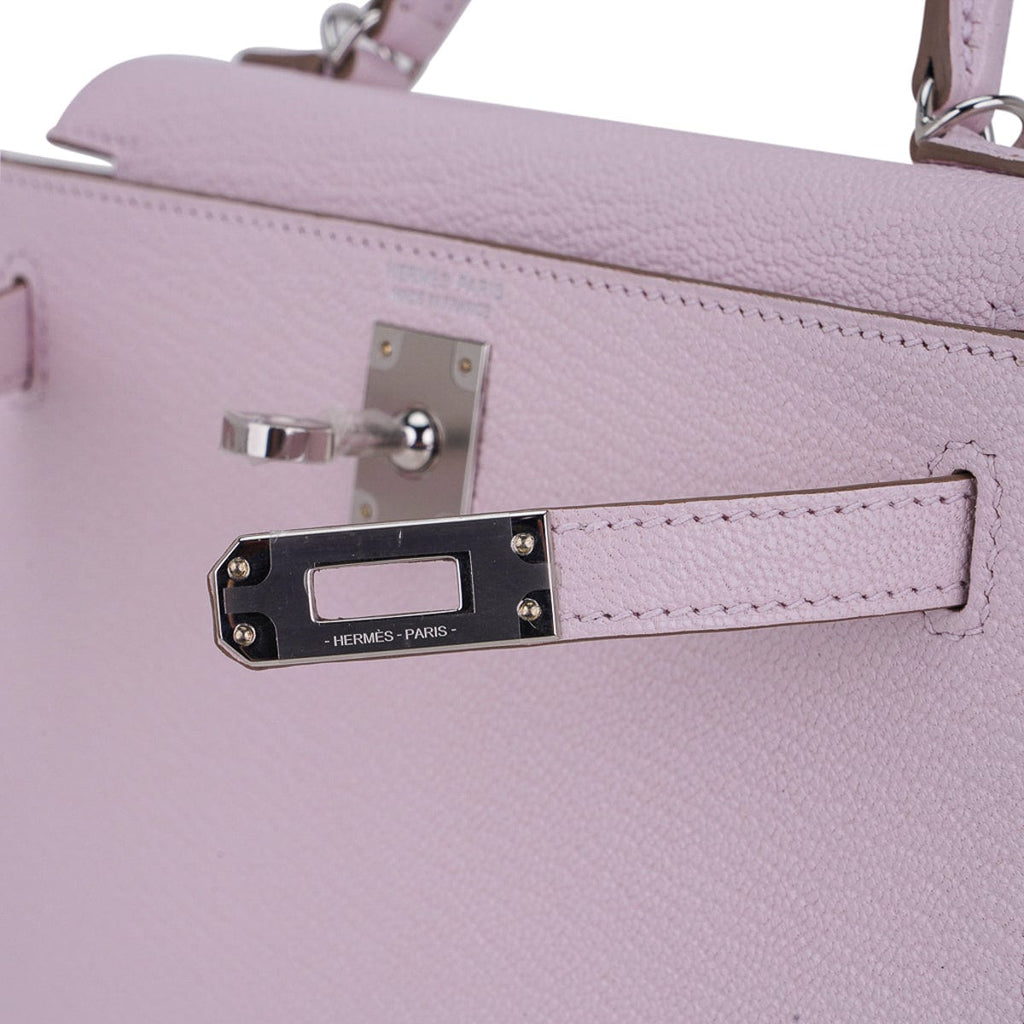 👜Mini Kelly 20 Bag Sellier Mauve Pale Chevre Leather with Palladium Hardware