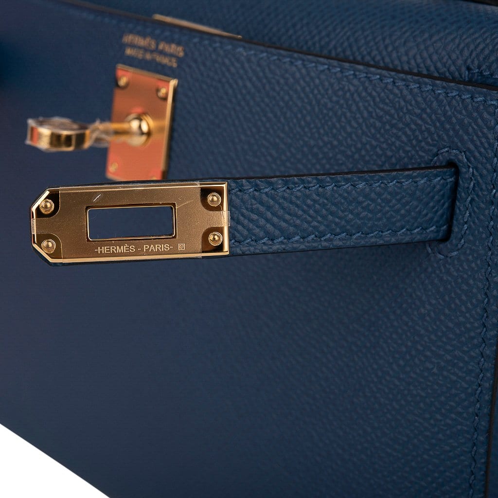 👜Kelly 20 Mini Sellier Bag Deep Blue Epsom Leather Gold Hardware