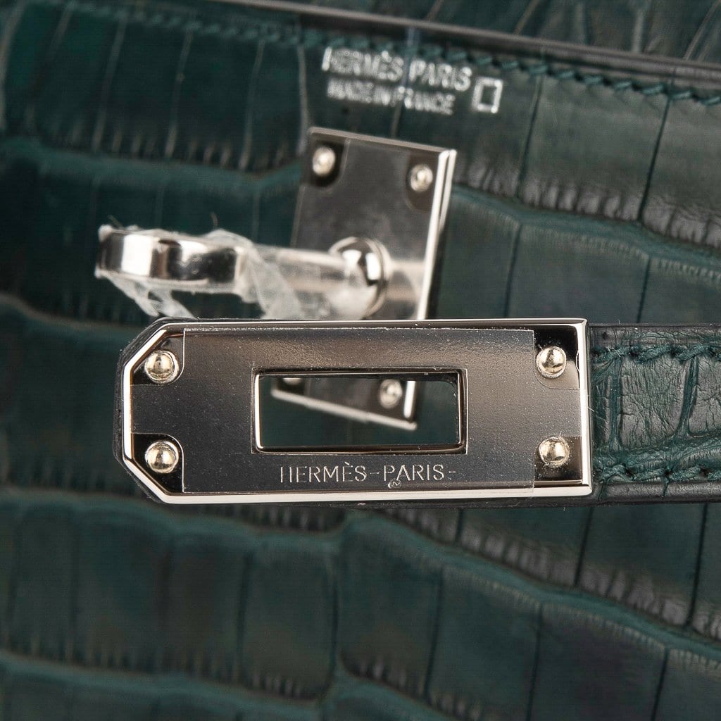 👜Kelly 20 Mini Sellier Bag Vert Cypress Matte Alligator Palladium