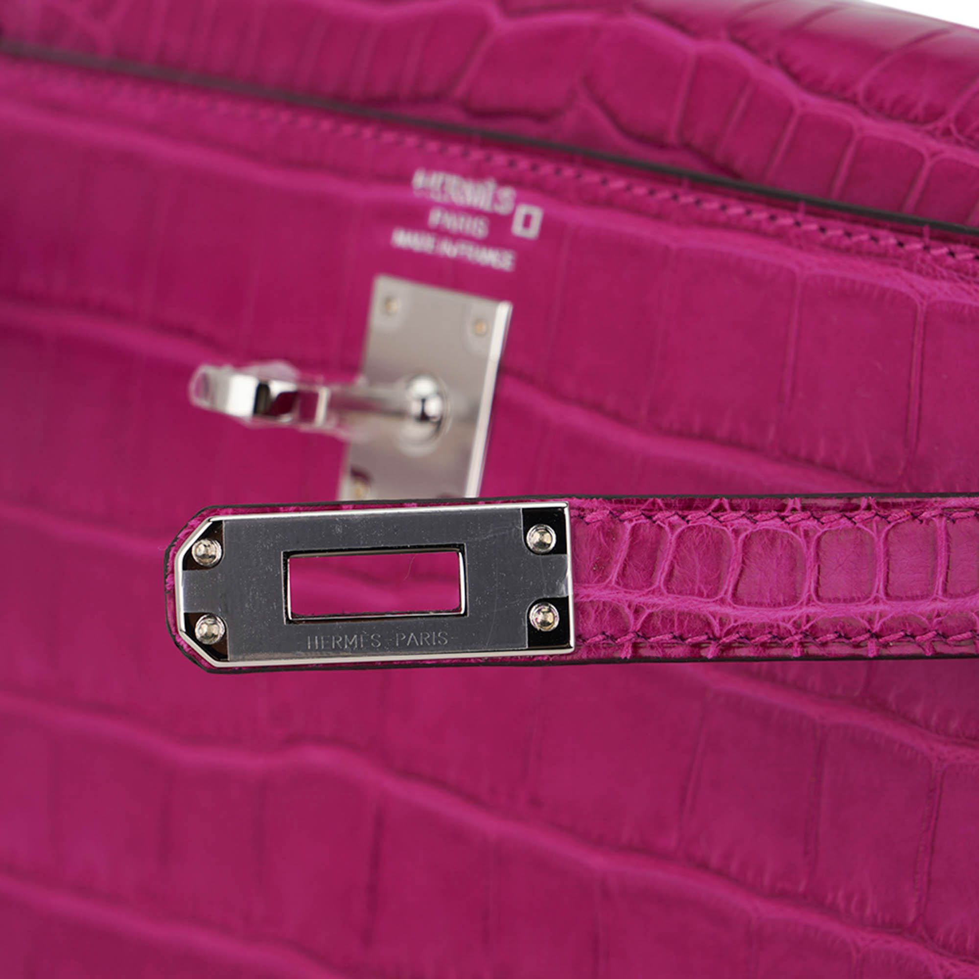 👜Kelly 25 Retourne Bag Rose Scheherazade Matte Alligator with Palladium Hardware