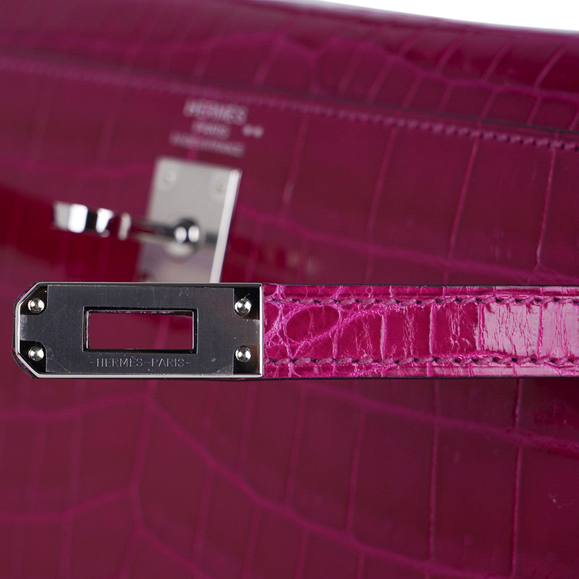 👜Kelly 25 Sellier Bag Rose Pourpre Crocodile with Palladium Hardware