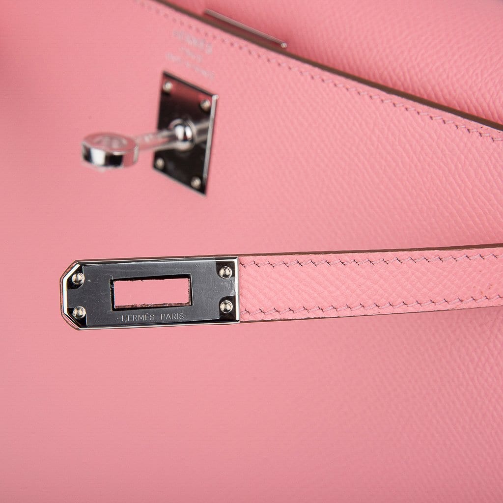 👜Kelly 25 Sellier Bag Pink Rose Confetti Palladium Hardware Epsom Leather