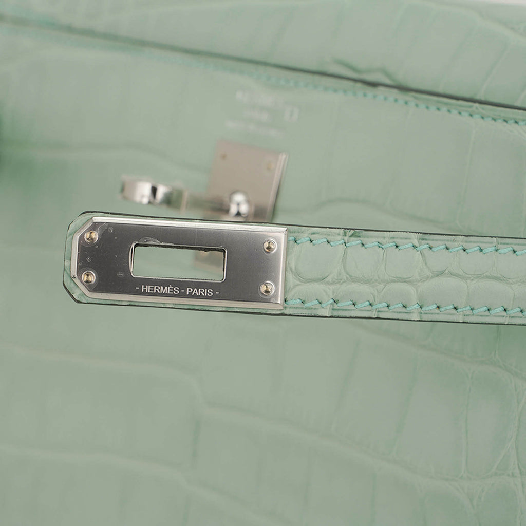👜Kelly 25 Retourne Bag Vert d’Eau Matte Alligator with Palladium Hardware