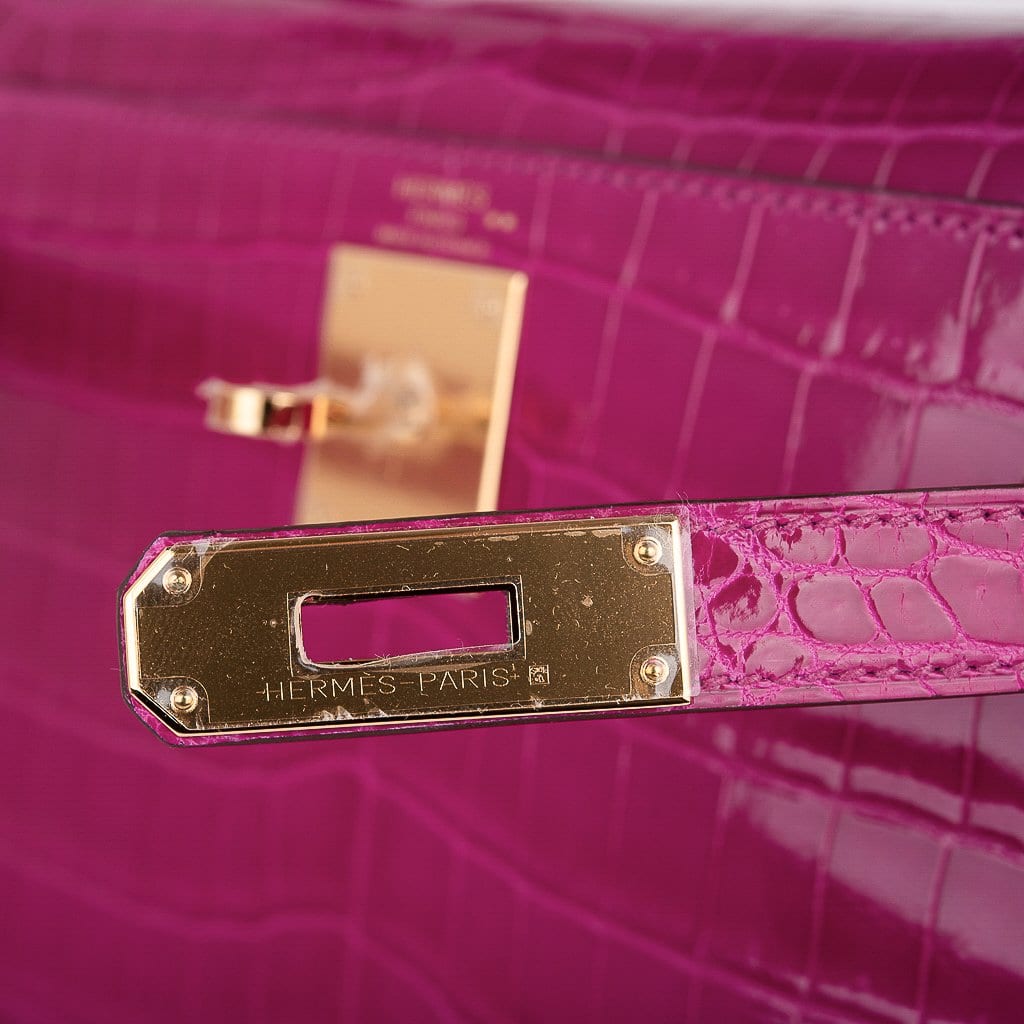 👜Kelly 28 Sellier Bag Rose Scheherazade Crocodile Gold Hardware