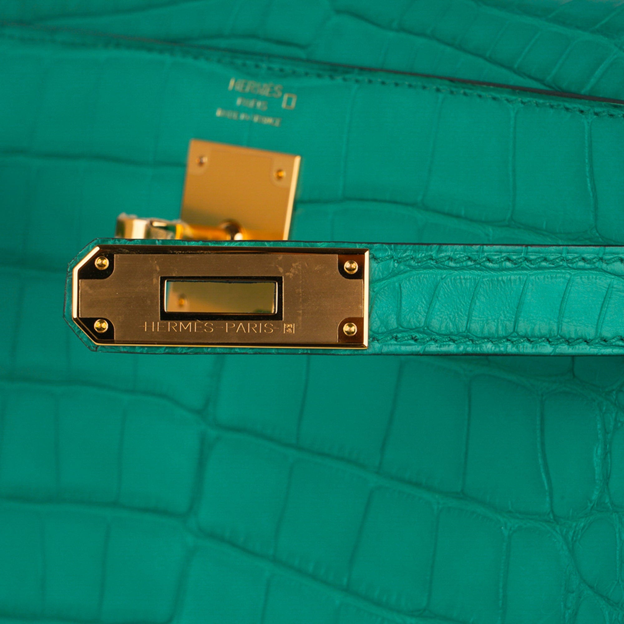 👜Kelly 28 Bag Vert Jade Matte Alligator Gold Hardware