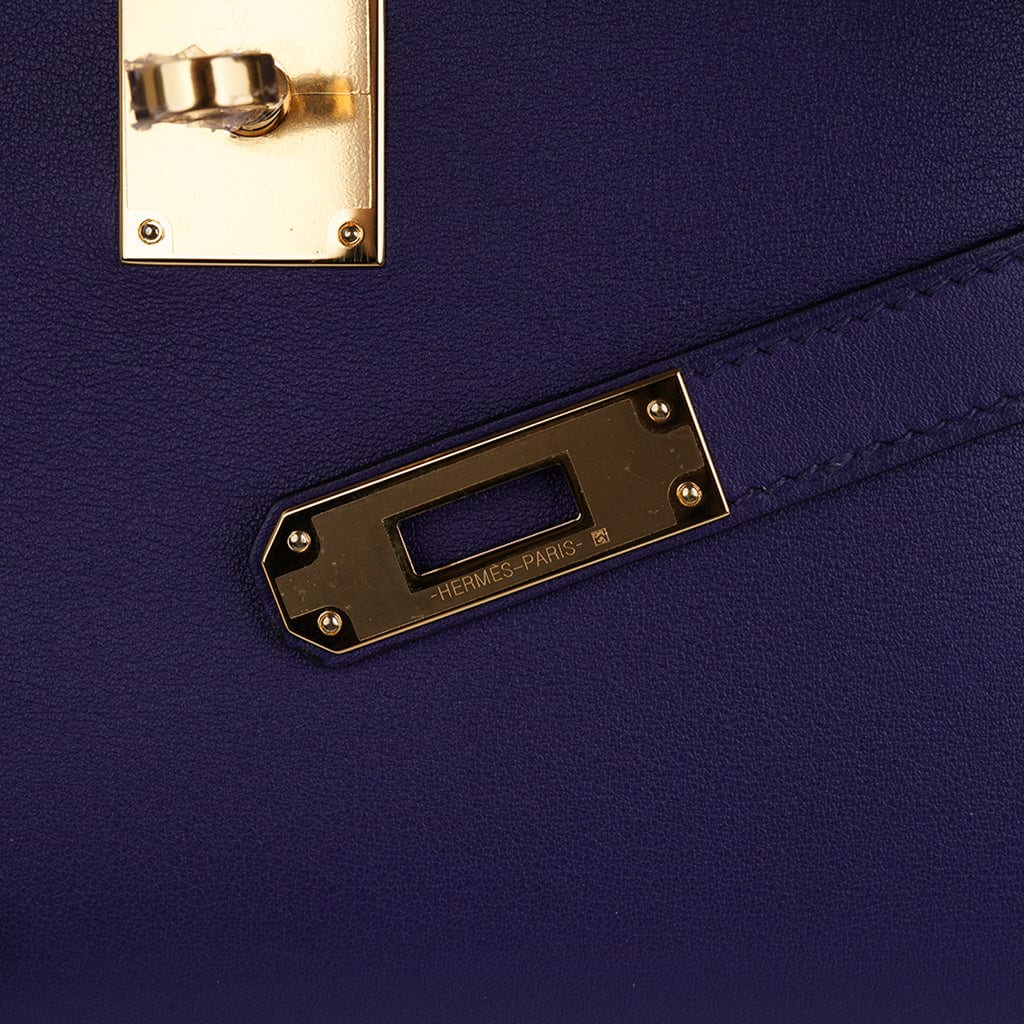 👜Kelly Cut Bag Blue Encre Swift with Gold Hardware