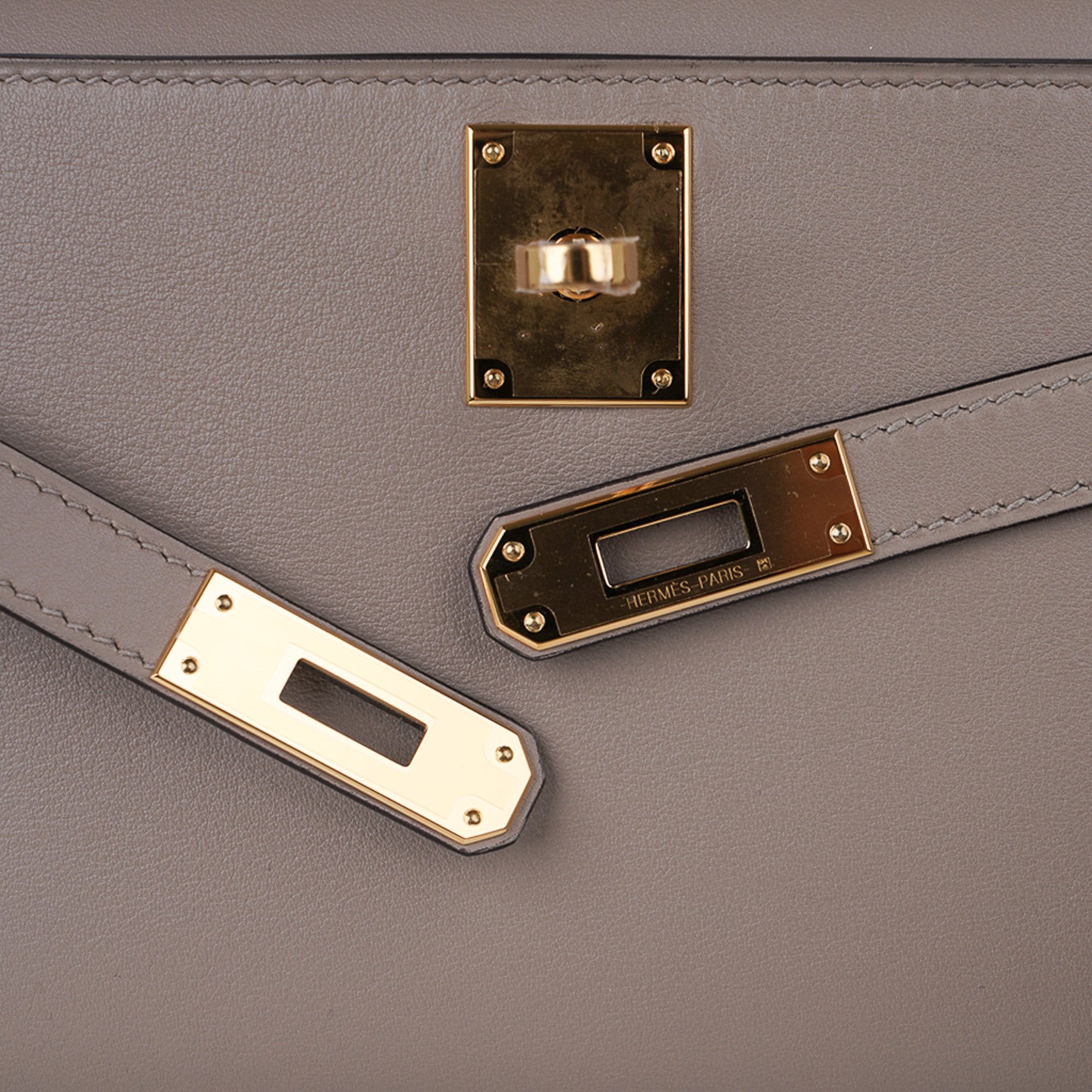 👜Kelly Cut Bag Gris Asphalte Gray Clutch Swift Gold Hardware