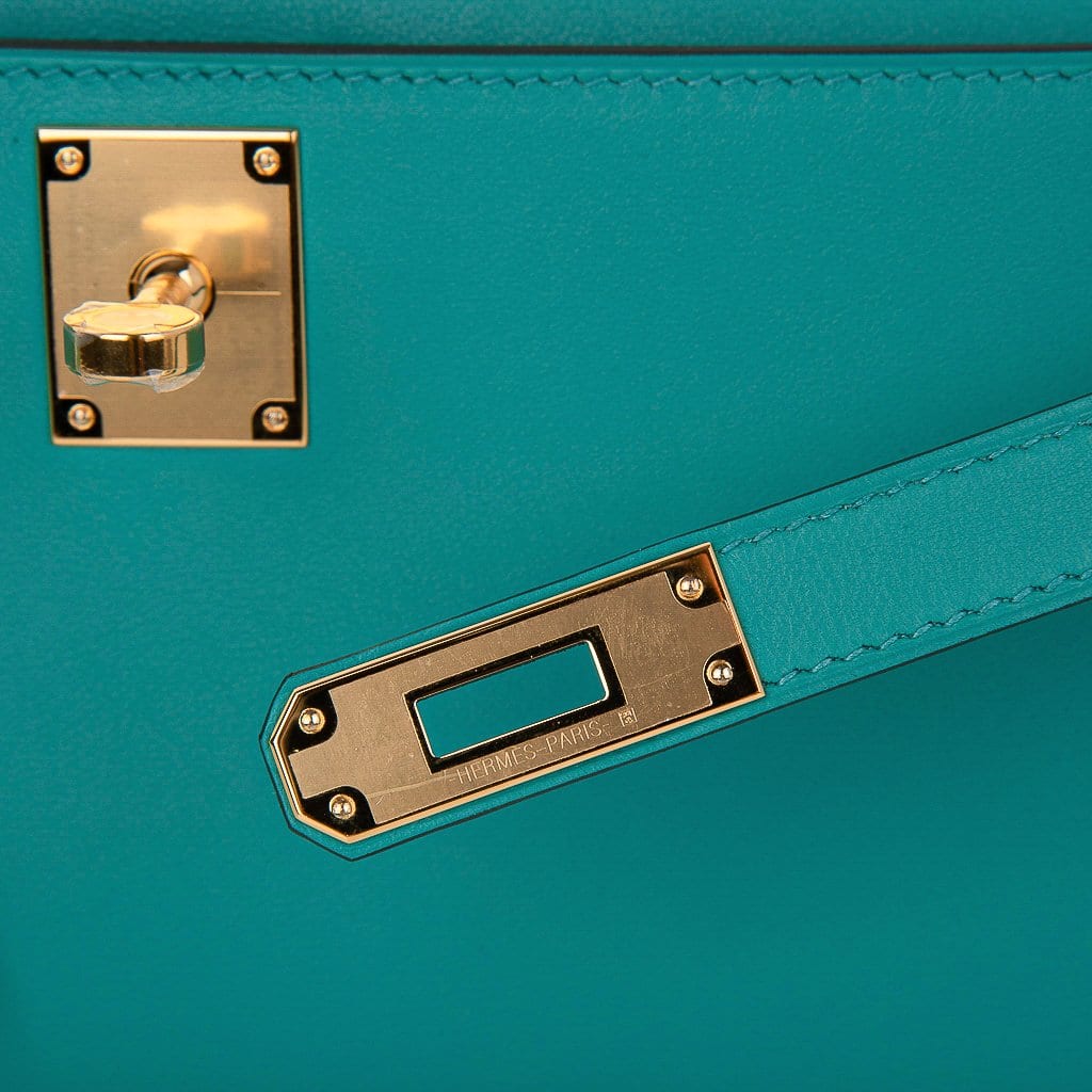 👜Kelly Cut Vert Verone Clutch Bag Gold Hardware Swift Leather