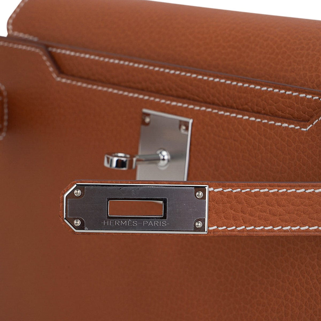 👜Kelly Depeches 25 Pouch Fauve Galop D’Vache Palladium Hardware