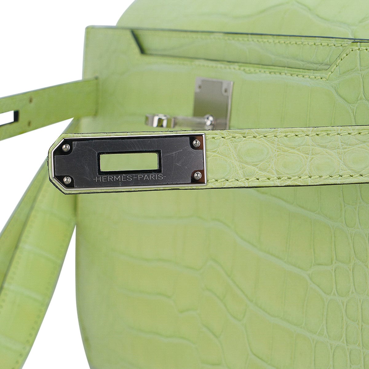 👜Kelly Depeches 25 Pouch Jaune Bourgeon Matte Alligator Palladium Hardware
