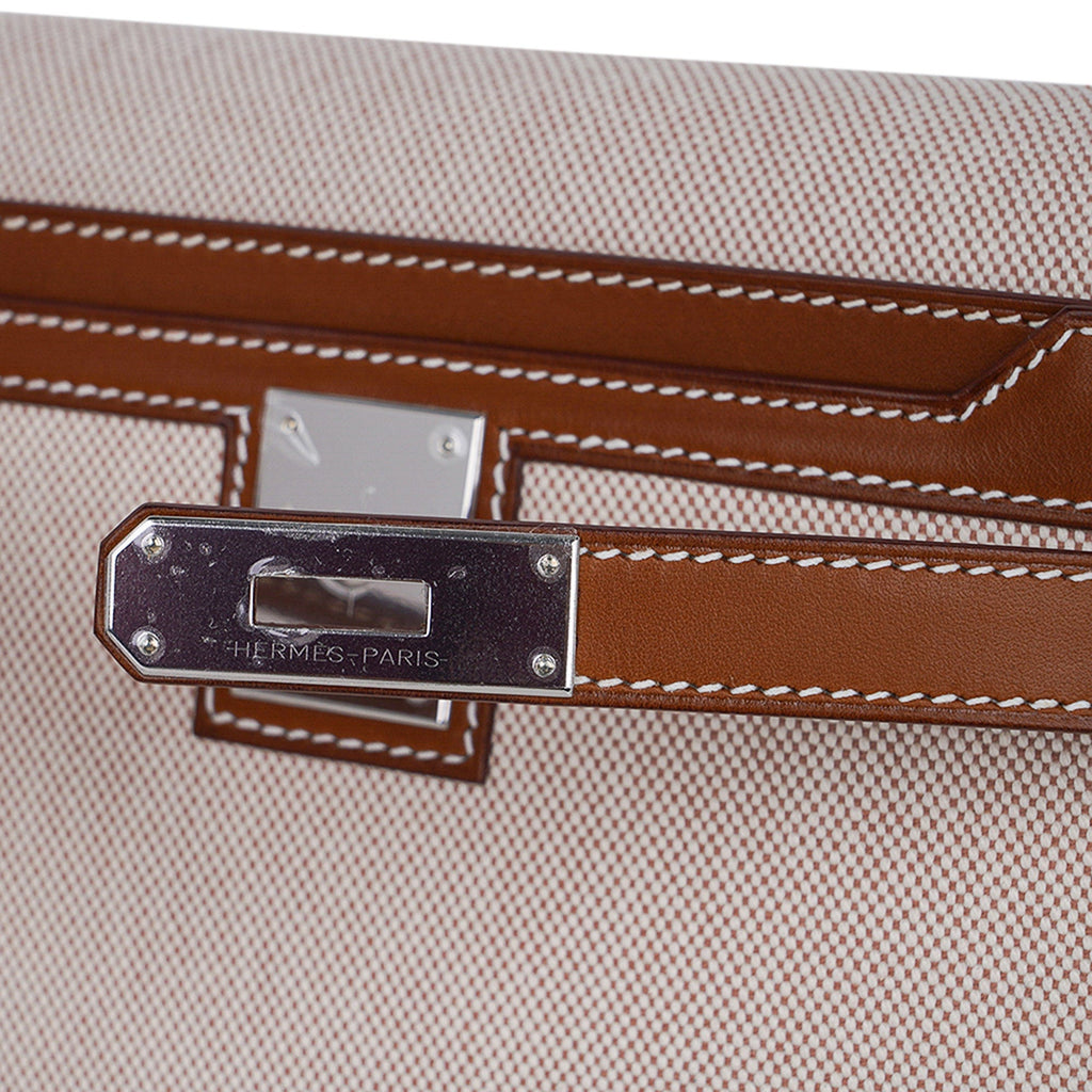 👜Kelly Depeches 25 Pouch Toile & Fauve Barenia Trim with Palladium Hardware