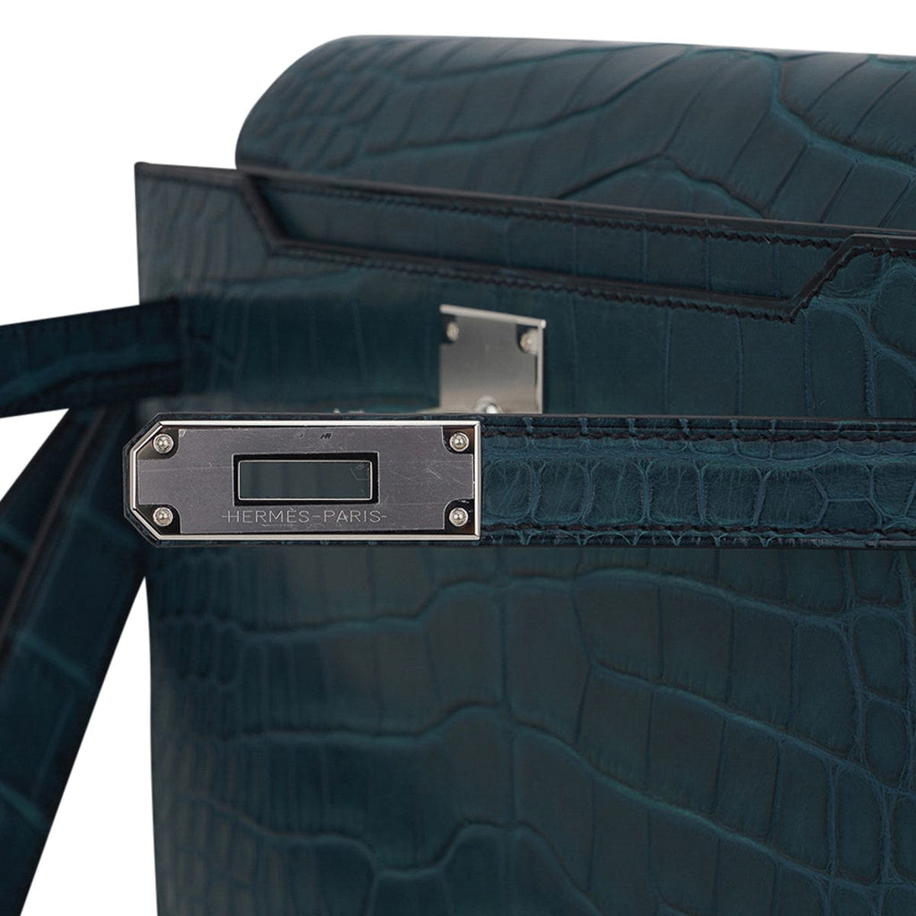 👜Kelly Depeches 25 Pouch Vert Rousseau Matte Alligator Palladium Hardware