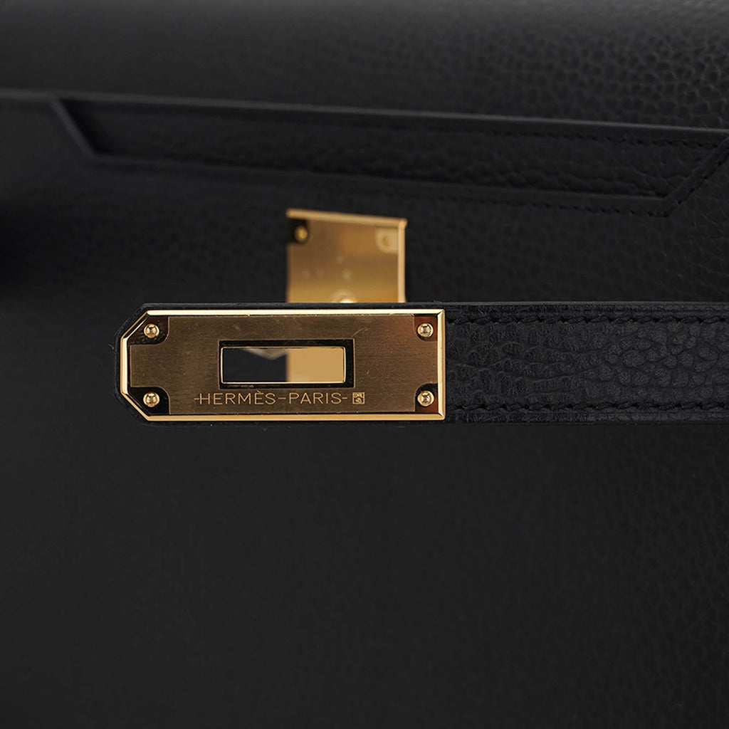👜Kelly Depeches 25 Pouch Black Galop D’Leather with Gold Hardware