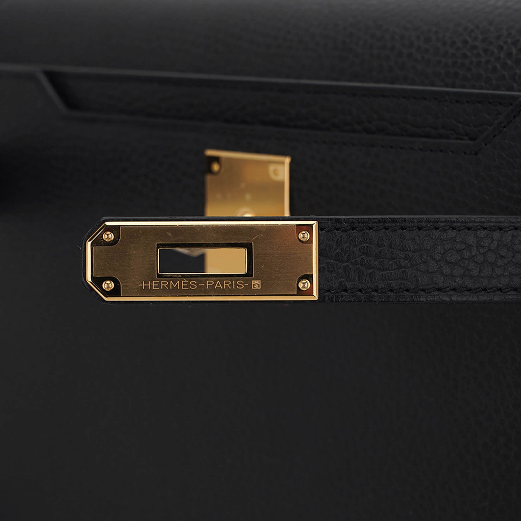 👜Kelly Depeches 25 Pouch Black Galop D’Leather with Gold Hardware