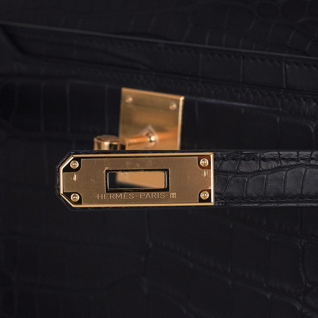 👜Kelly Depeches 25 Pouch Black Matte Alligator Gold Hardware New