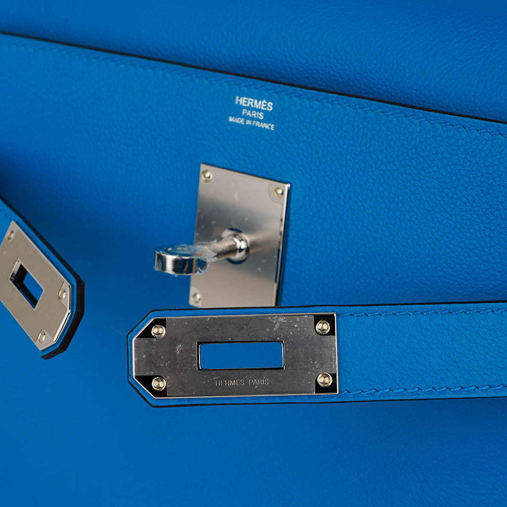 👜Kelly Messenger PM Blue Zanzibar Evercolor Leather with Palladium Hardware