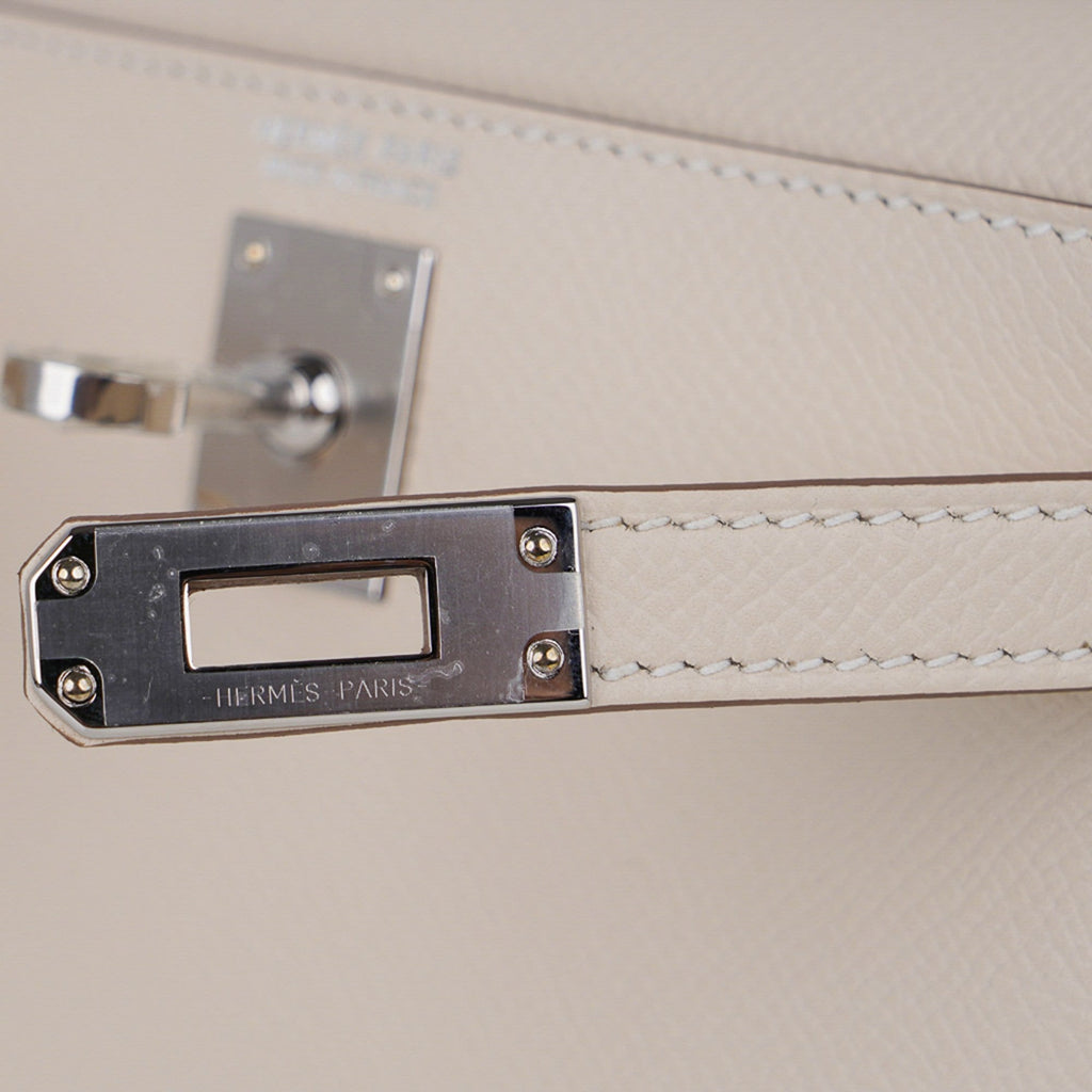 👜Kelly 20 Mini Sellier Bag Craie Epsom Leather Palladium Hardware New w/Box