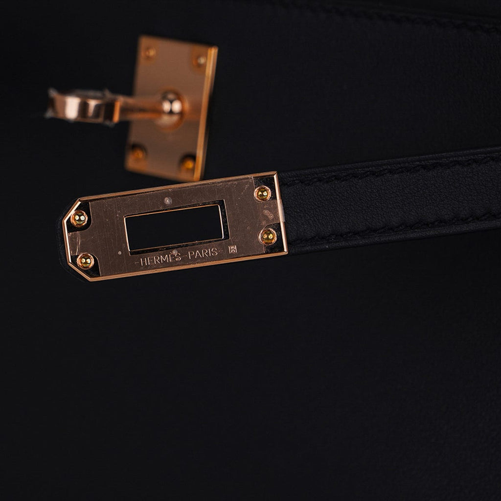 👜Kelly Pochette Bag Black Rose Gold Hardware Clutch