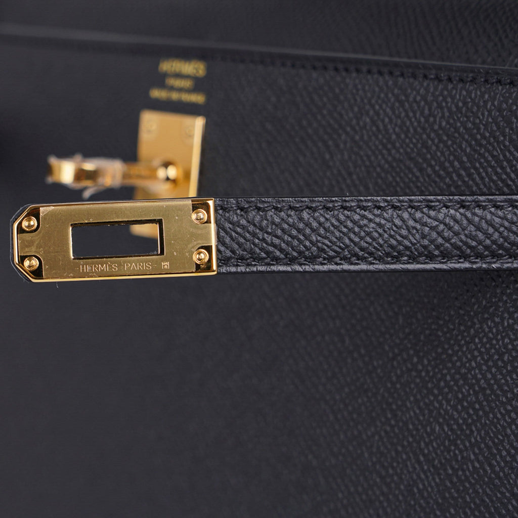 👜Kelly Sellier 25 Bag Black Epsom Gold Hardware New