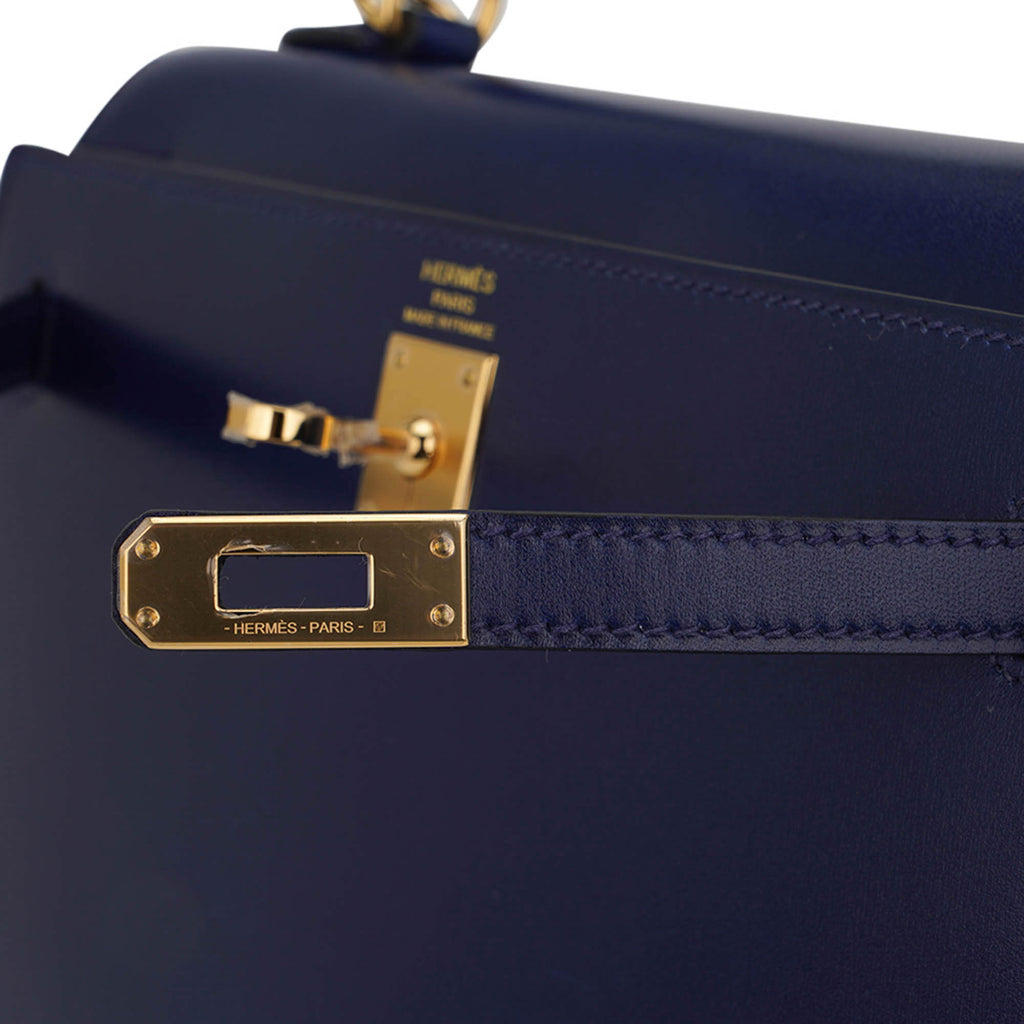 👜Kelly Sellier 25 Bag Blue Sapphire Box Leather with Gold Hardware