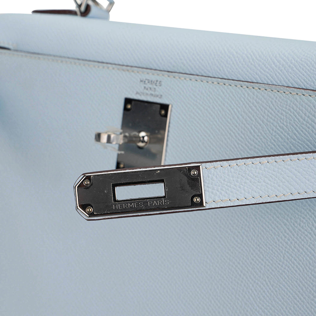 👜Kelly Sellier 28 Bag Blue Brume Epsom Leather with Palladium Hardware