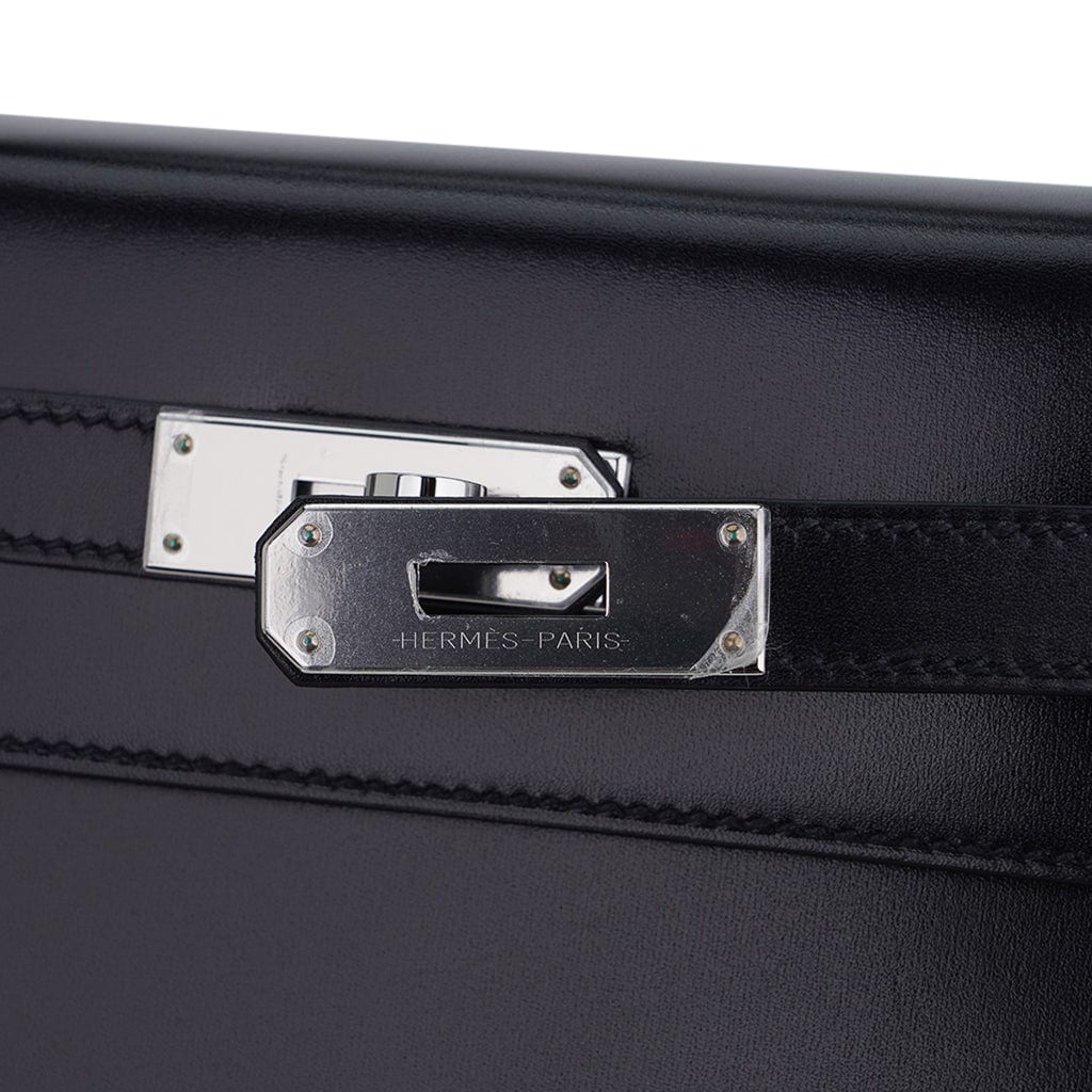 👜Kelly 28 Sellier Bag Black Box Leather with Palladium Hardware