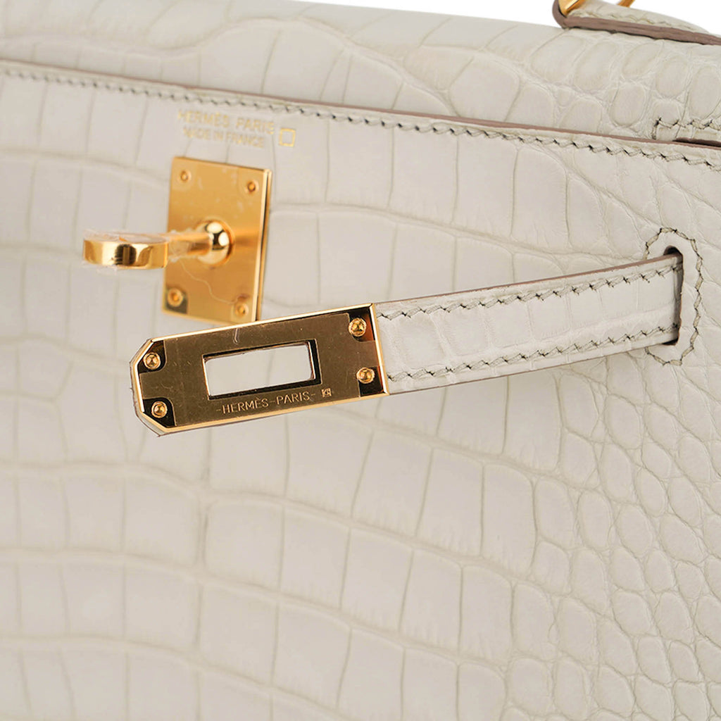 👜Limited Edition Mini Kelly 20 Sellier Beton Matte Alligator Bag with Gold Hardware