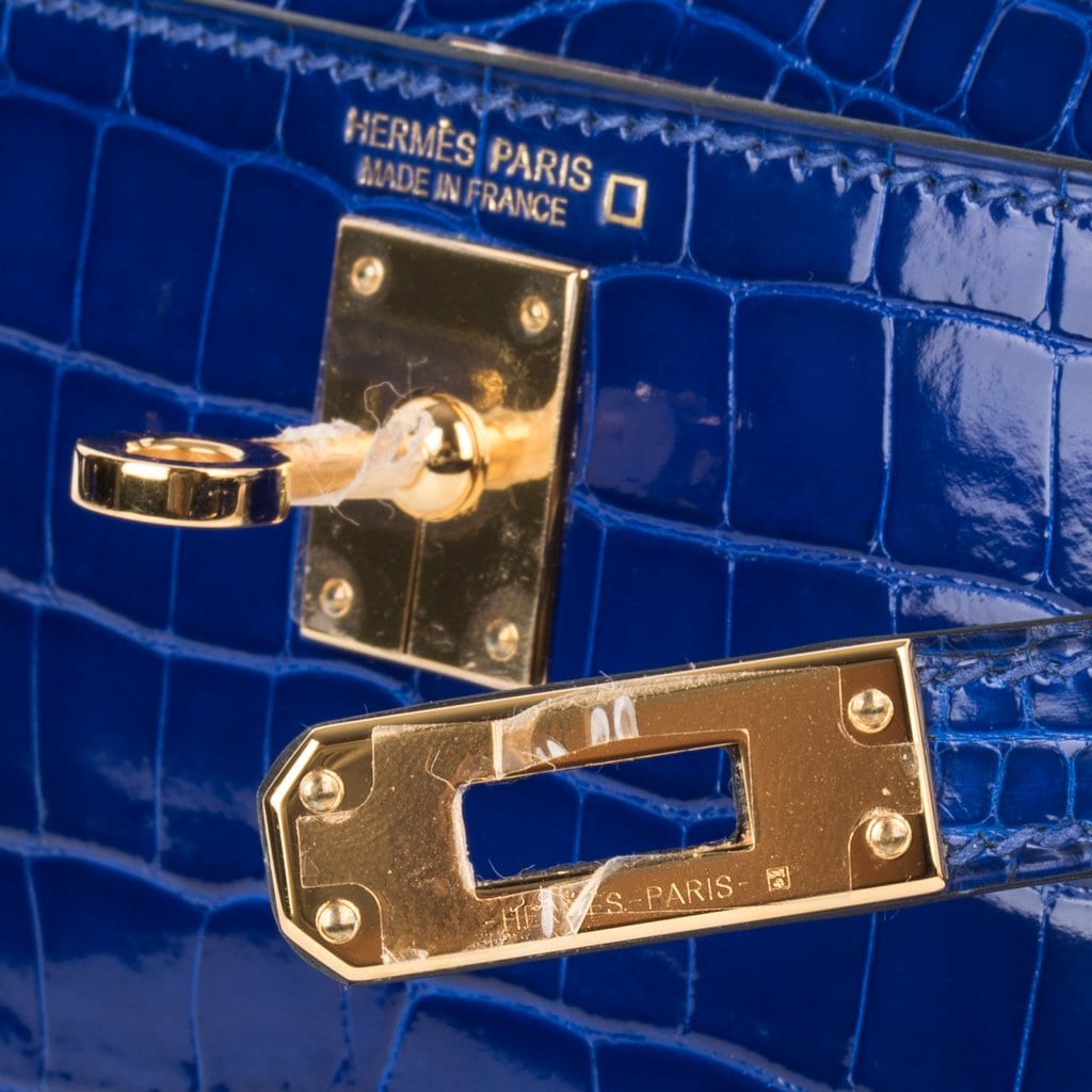 👜Kelly 20 Mini Sellier Bag Blue Electric Alligator Gold Hardware Limited