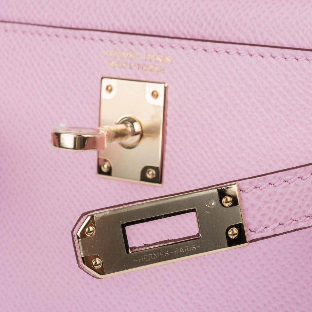 👜Kelly 20 Mini Sellier Bag Mauve Sylvestre Epsom Permabrass Hardware