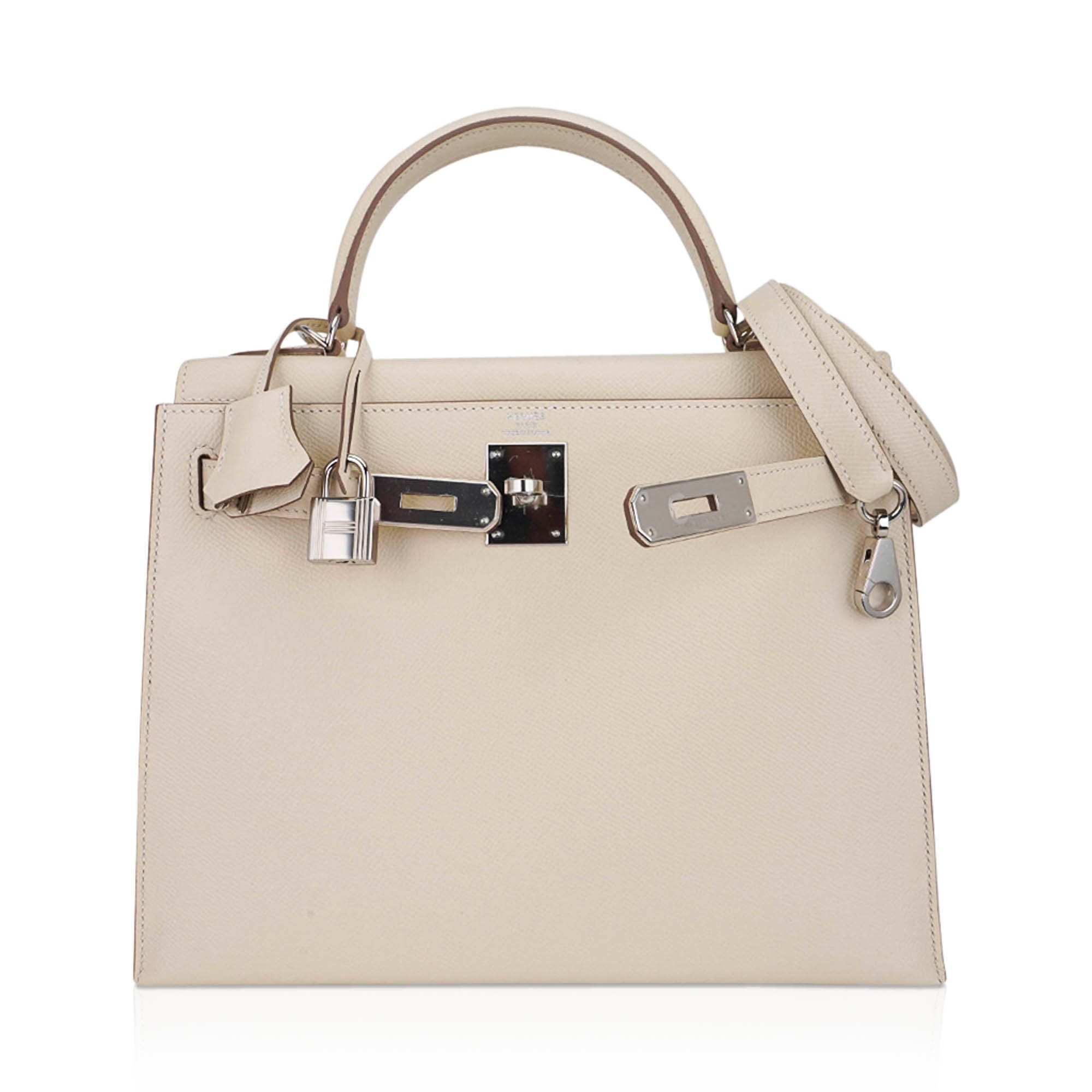 👜Kelly 28 Bag Sellier Craie Epsom Leather with Palladium Hardware