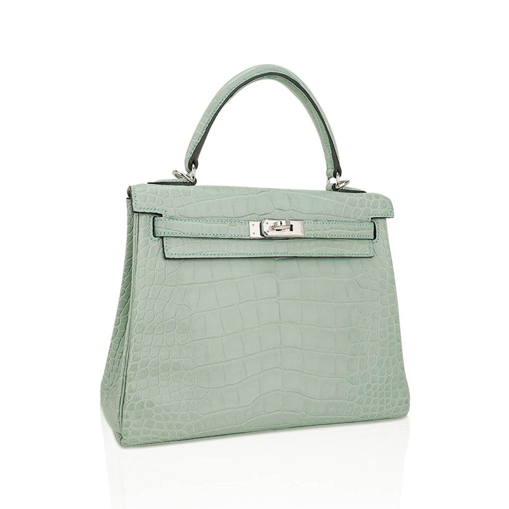 👜Kelly 25 Retourne Bag Vert d’Eau Matte Alligator with Palladium Hardware
