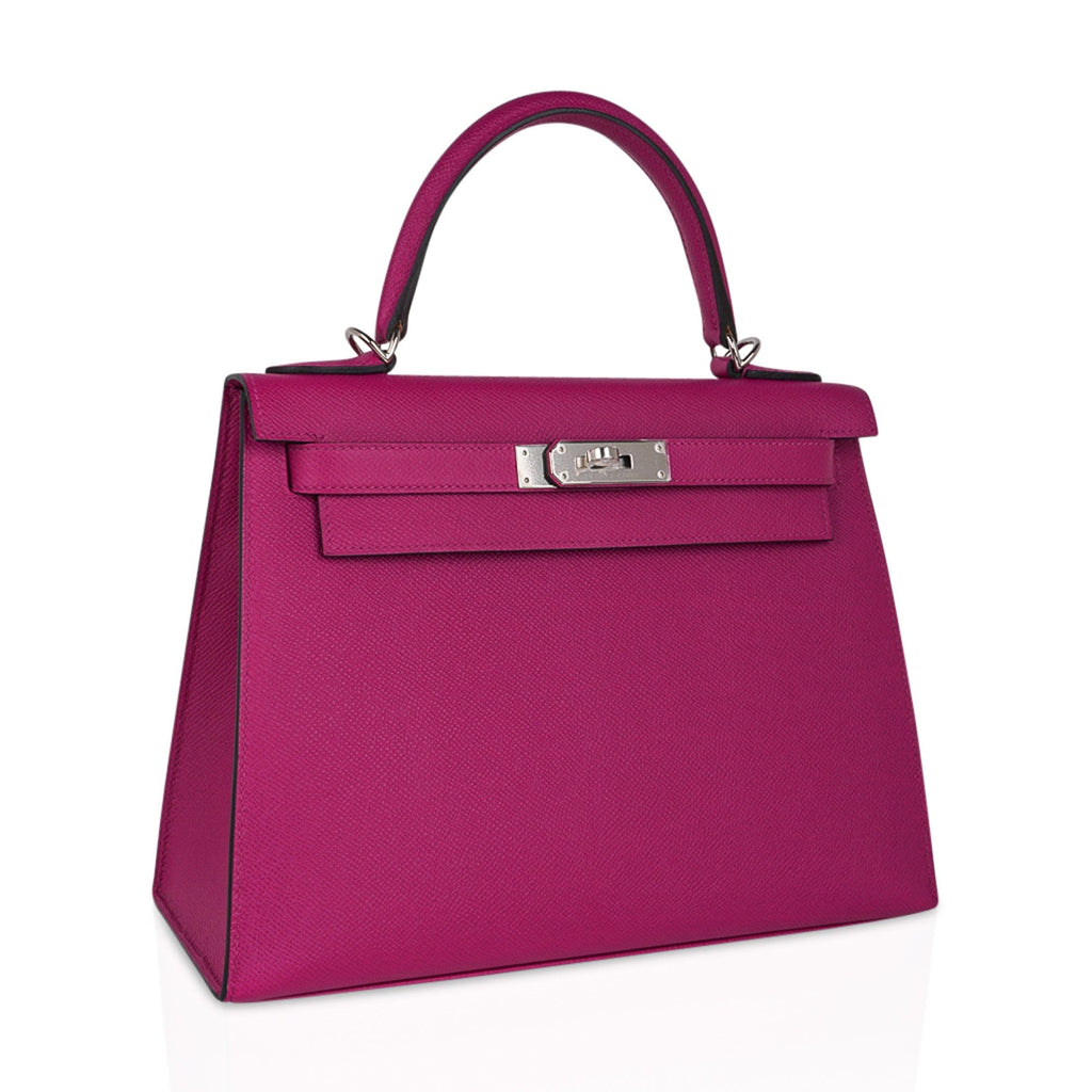 👜Kelly 28 Sellier Bag Rose Pourpre Epsom Leather with Palladium Hardware