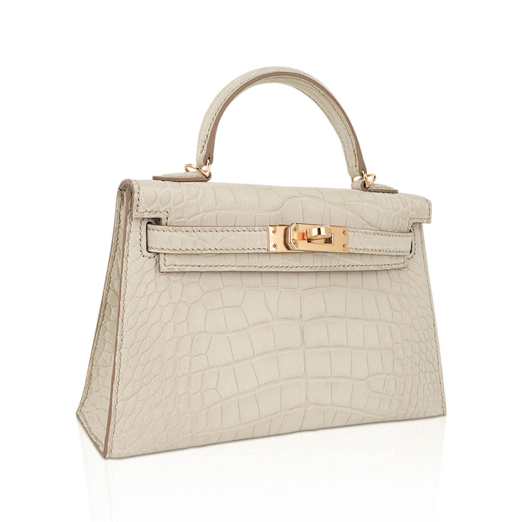 👜Limited Edition Mini Kelly 20 Sellier Beton Matte Alligator Bag with Gold Hardware