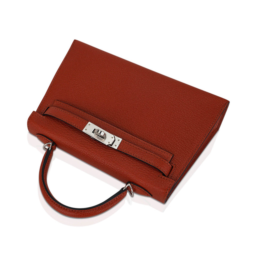 👜Mini Kelly 20 Bag Sellier Cuivre Chevre Leather with Palladium Hardware