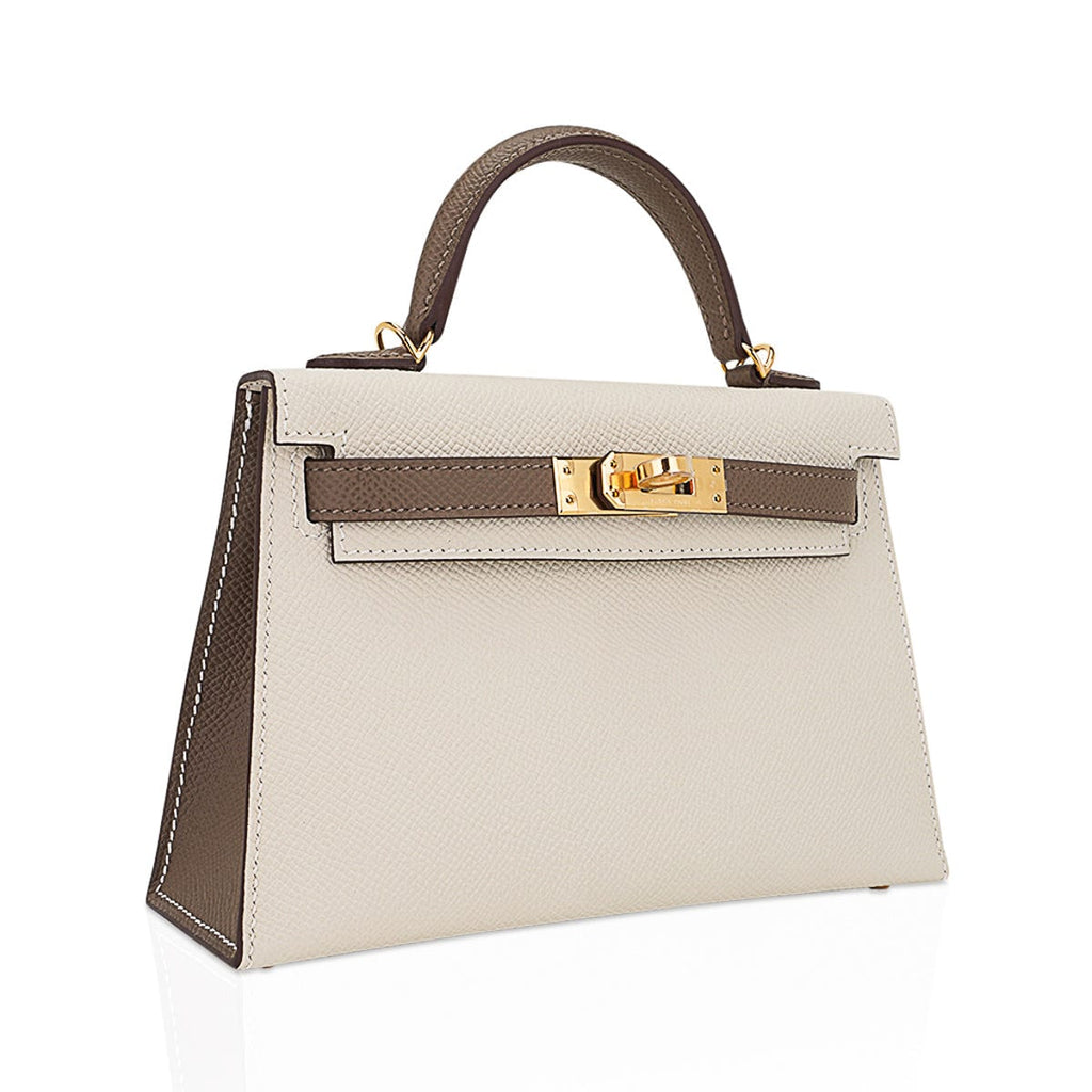 👜Special Order HSS Mini Kelly 20 Bag Sellier Craie & Etoupe Epsom Leather with Gold Hardware