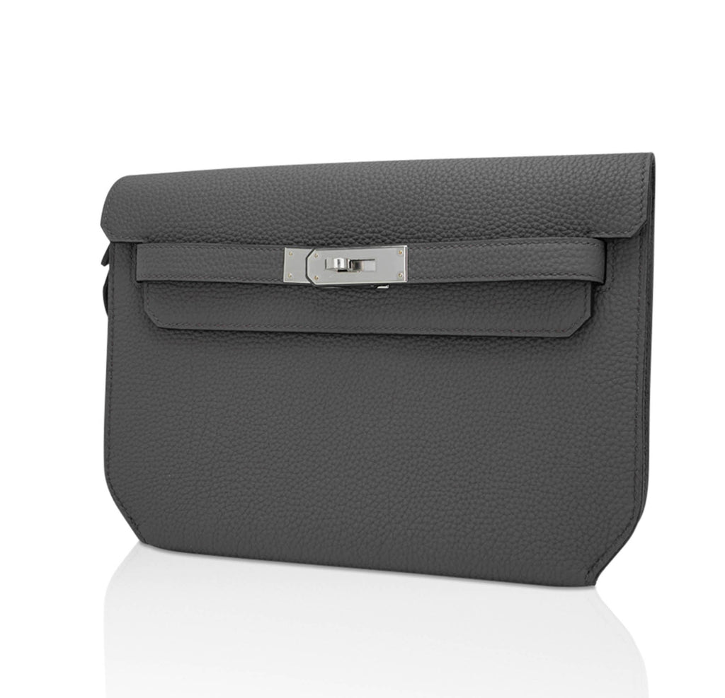 👜Kelly Depeches 25 Pouch Bag Etain Togo Leather with Palladium Hardware