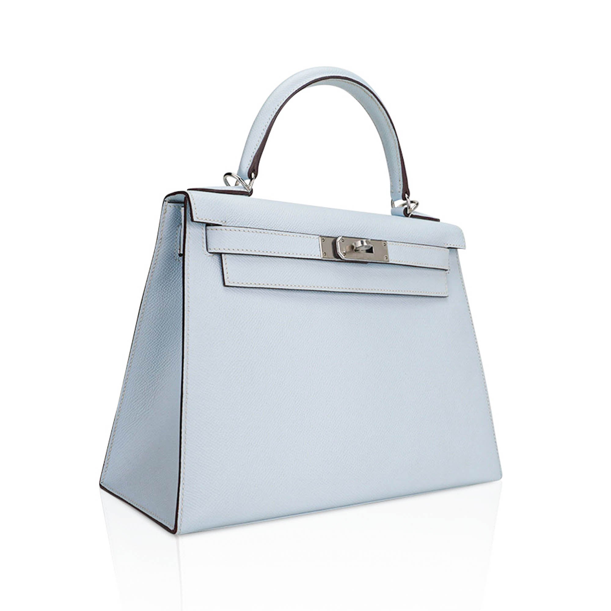 👜Kelly Sellier 28 Bag Blue Brume Epsom Leather with Palladium Hardware