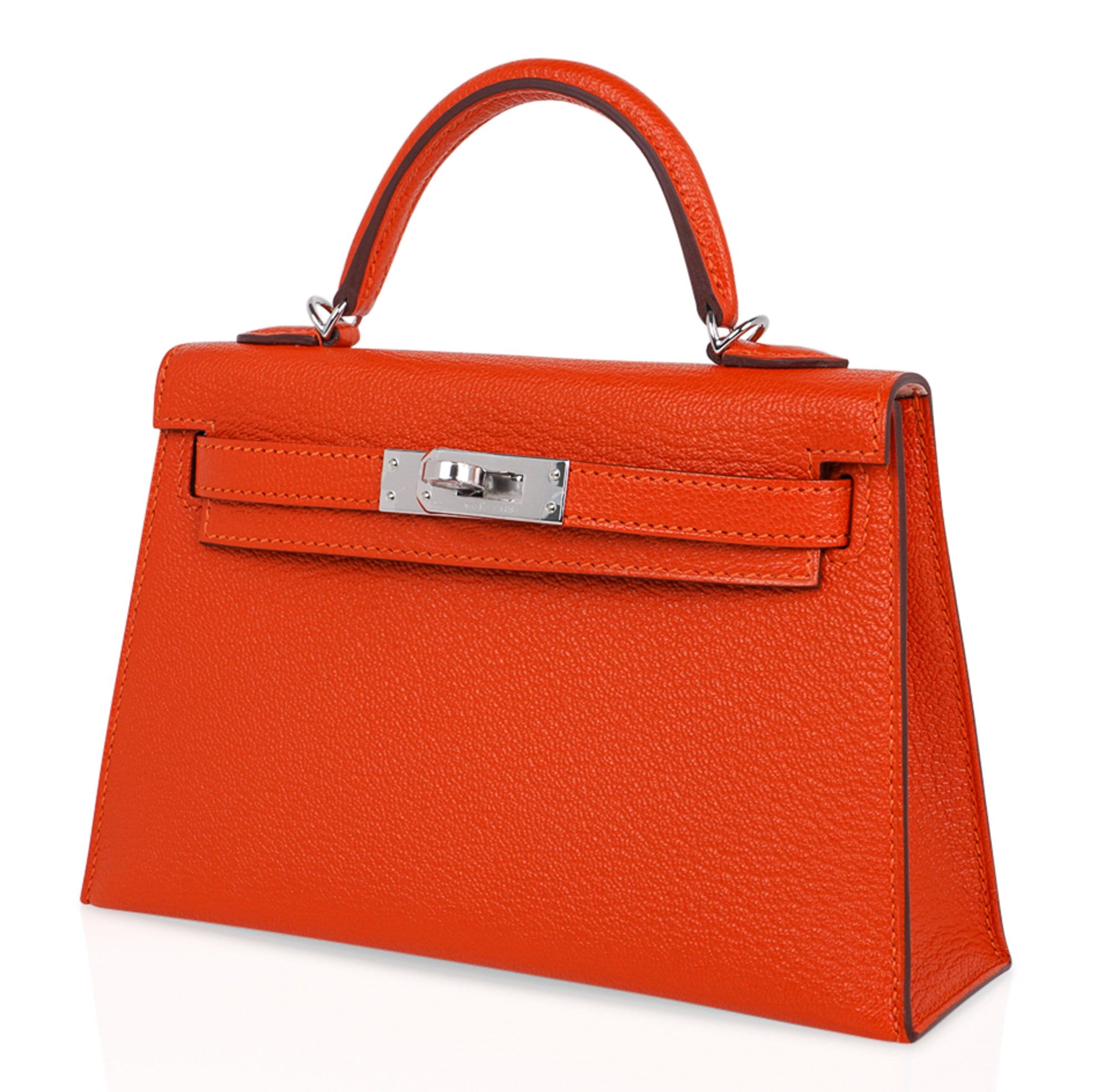 👜Kelly 20 Mini Sellier Bag Orange Feu / Rose Eglantine Chevre Bi-Color New w/Box